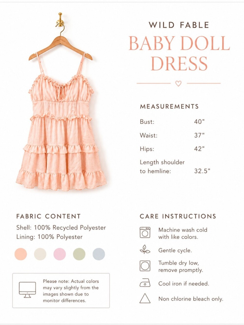 Wild Fable Peach Babydoll Dress Size XL Cottagecore Angelcore Romantic Feminine - Picture 3 of 7